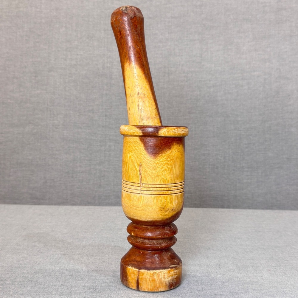 Vintage Handcrafted Wooden Mortar and Pestle Set Rustic Farmhouse Decor